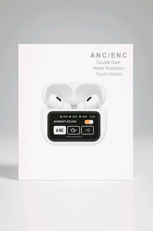 A9 Pro wireless earbuds with a smart touch screen display