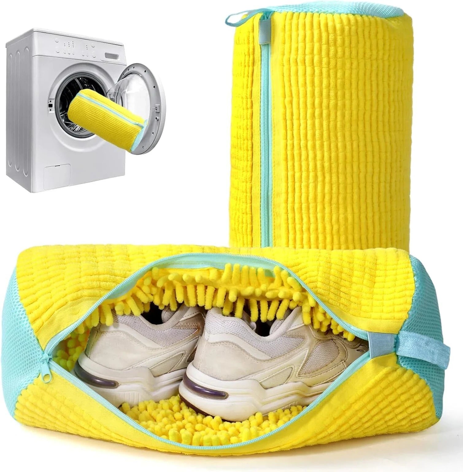Shoe Washing Machine Bag, Polyester Laundry Bag with Invisible Side Zipper – 360° Cleaning Shoe Laundry Organizer for Sneakers, Trainers, Delicates, Toys & Washer Dryer Use