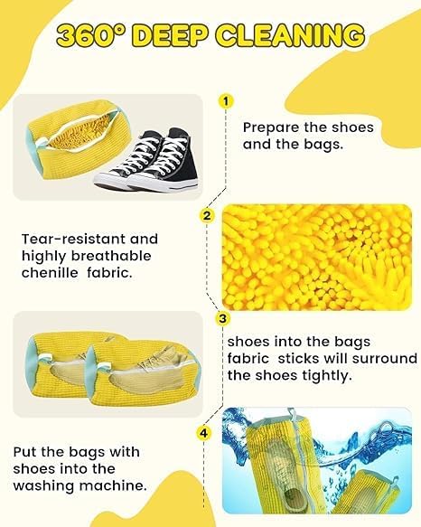 Shoe Washing Machine Bag, Polyester Laundry Bag with Invisible Side Zipper – 360° Cleaning Shoe Laundry Organizer for Sneakers, Trainers, Delicates, Toys & Washer Dryer Use