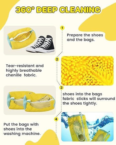 Shoe Washing Machine Bag, Polyester Laundry Bag with Invisible Side Zipper – 360° Cleaning Shoe Laundry Organizer for Sneakers, Trainers, Delicates, Toys & Washer Dryer Use
