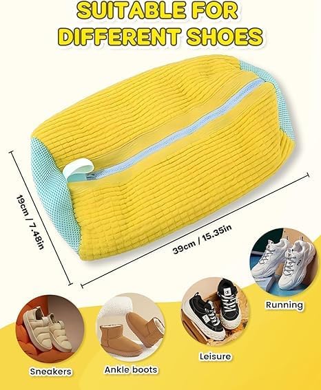 Shoe Washing Machine Bag, Polyester Laundry Bag with Invisible Side Zipper – 360° Cleaning Shoe Laundry Organizer for Sneakers, Trainers, Delicates, Toys & Washer Dryer Use