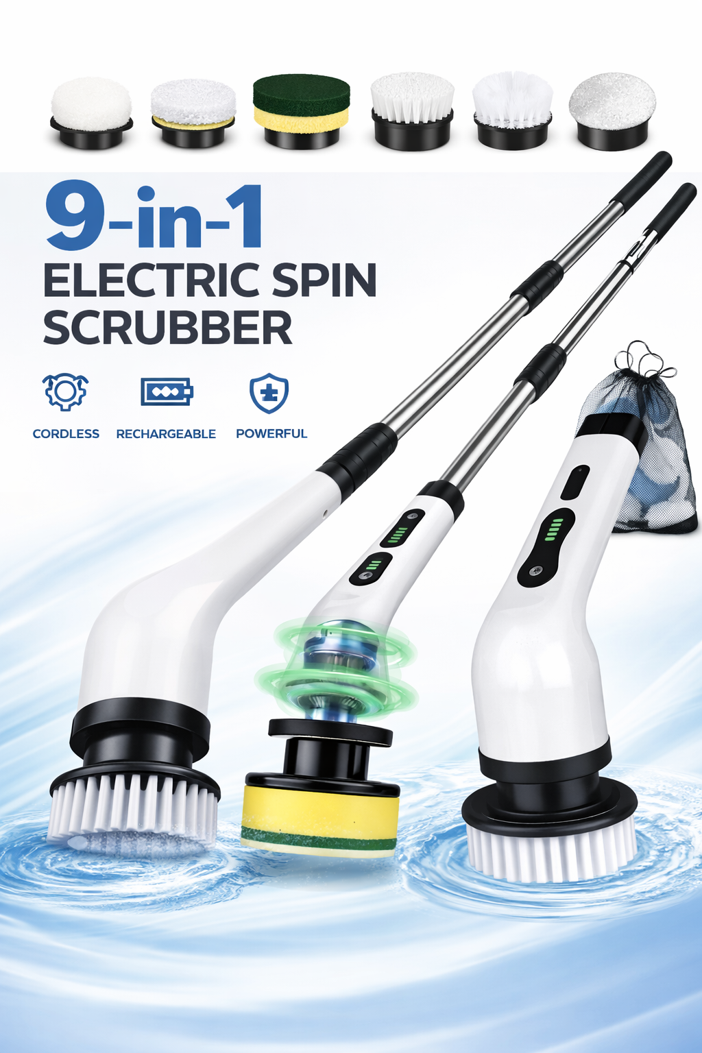 9-in-1 Electric Cleaning Brush | Cordless Spin Scrubber for Bathroom, Kitchen & Floor Cleaning