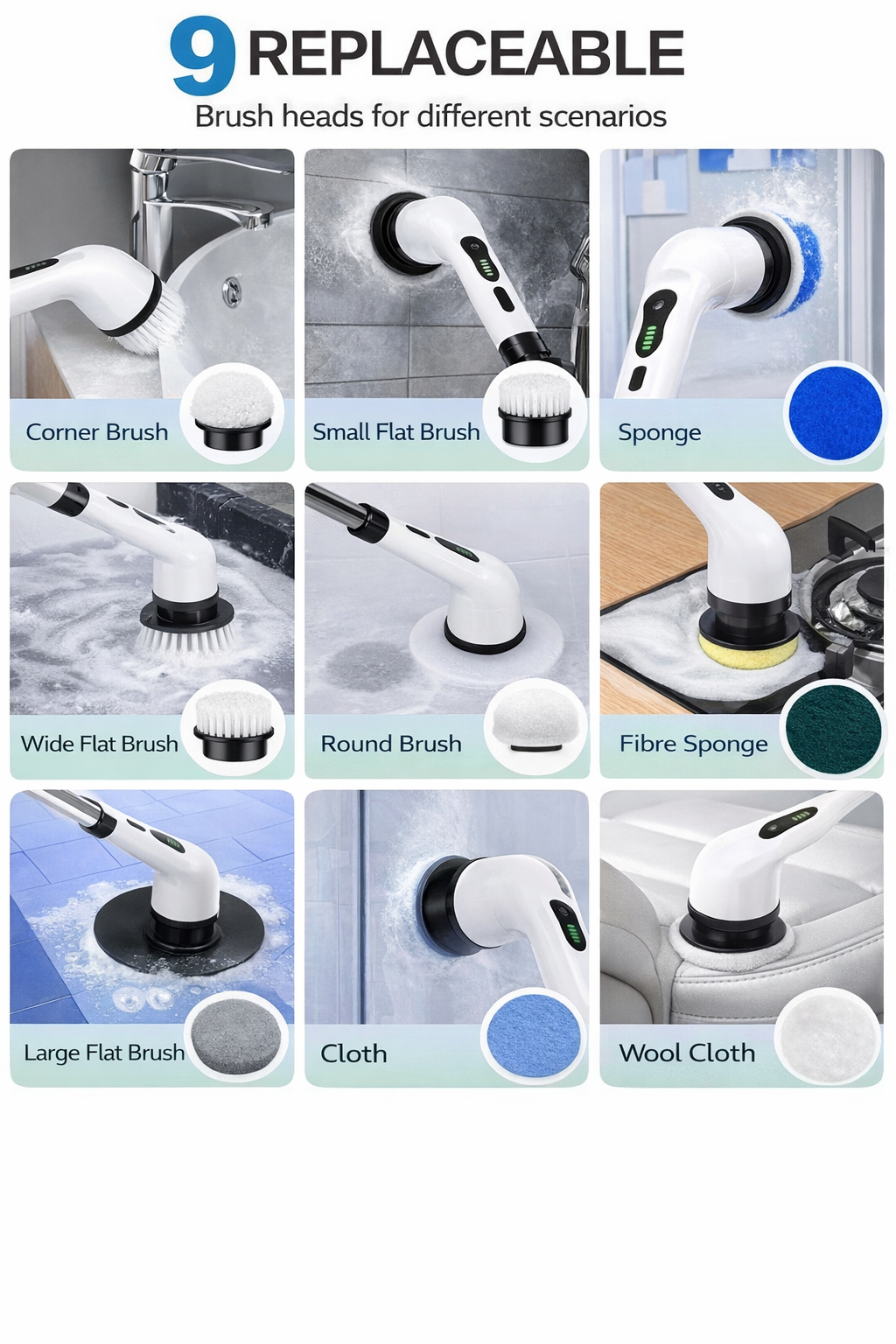 9-in-1 Electric Cleaning Brush | Cordless Spin Scrubber for Bathroom, Kitchen & Floor Cleaning